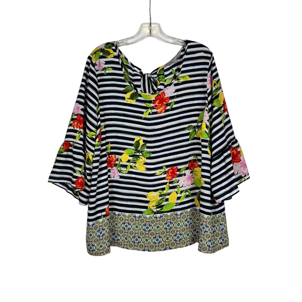 Valerie Stevens Plus Size Lemon, Floral, and Striped Top